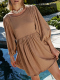 Textured Babydoll Mini Dress with Back Keyhole Detail DJPT