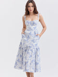 Print Sweetheart Neck Midi Dress DJPT