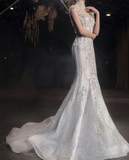 Mermaid Strapless Neckline Sequin White Tulle Wedding Dresses SD1753 HZ0628