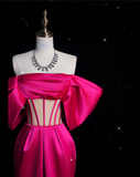 Mermaid Off The Shoulder Neckline Satin Pink Long Prom Dresses Party Dress SD1339