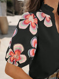 Print Notched Puff Sleeve Blouse DJPT