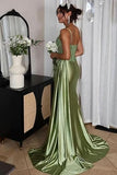 Mermaid Spaghetti Straps Sage Green Long Satin Prom Dresses Formal Evening Dress SD2416