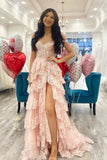 Sequin Appliques Off-the-Shoulder Ruffle Tiered Long Prom Dress Evening Gown SD1414