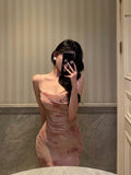 Mermaid Spaghetti Straps Pink Prom Dresses Birthday Outfits Evening Gown SD1074