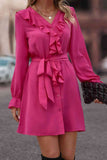 Flounce Sleeve V-Neck Belted Dress DJPT
