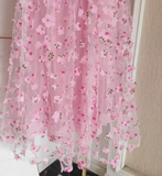 A Line Straps Pink Floral Tulle Lace Prom Dresses Birthday Outfits SD377