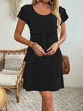 Layered Round Neck Ruffled Sleeve Dress DJPT