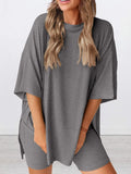Size Oversized Slit Round Neck Top and Shorts Lounge Set Plus Size DJPT