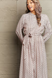 Printed Tie Waist Long Sleeve Dress DJPT