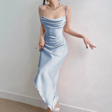 Sheath Spaghetti Straps Floor Length Ruffles Prom Dresses SD1353