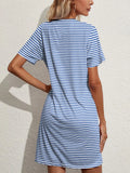 Pocketed Striped Round Neck Short Sleeve Dress DJPT