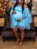 Off Shoulder Tulle Cute Baby Shower Maternity Mini Dress Maternity