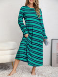Size Striped Round Neck Long Sleeve Tee Dress DJPT