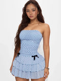Dot Strapless Mini Dress with Bow Detail DJPT