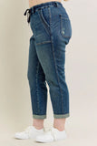 Blue Full Size HW Vintage Wash Jeans w/ Drawstring Plus Size DJPT