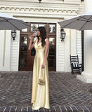 A Line V Neckline Yellow Floor Length Evening Dress Prom Dresses SD2428 HZ0628