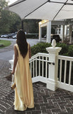 A Line V Neckline Yellow Floor Length Evening Dress Prom Dresses SD2428