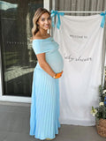 Solid Color Ruched Pleated Off Shoulder Big Swing Elegant Cocktail Party Maternity Photoshoot Baby Shower Maxi Dress Maternity