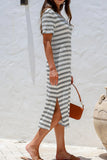 Striped V-Neck Midi T-Shirt Dress DJPT