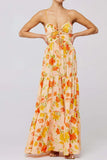Print Tie Front Tiered Maxi Dress DJPT