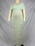 Knit 3D Flowers Off Shoulder Elegant Maternity Maxi Dress Maternity