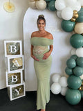 Off Shoulder Lace Sheer Splicing Ruched Baby Shower Maternity Maxi Dress Maternity