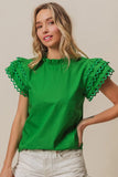 Solid Woven Circle Trim Ruffle Top DJPT