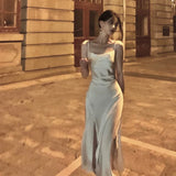 A Line Spaghetti Straps Satin Party Dress Prom Dresses SD1382