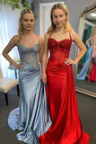 Mermaid Spaghetti Straps Sage Green Long Satin Prom Dresses Formal Evening Dress SD2416