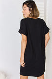 Full Size Rolled Short Sleeve V-Neck Dress DJPT
