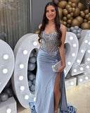 Mermaid Spaghetti Straps Sage Green Long Satin Prom Dresses Formal Evening Dress SD2416