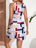 Print Sleeveless Mini Dress with Belt DJPT