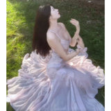 Mermaid Spaghetti Straps Backless Lilac Birthday Dresses Prom Dress SD1154