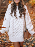 White Oversized Cable Knitting Streetwear Mini Maternity Pullover Sweater Maternity