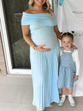 Solid Color Ruched Pleated Off Shoulder Big Swing Elegant Cocktail Party Maternity Photoshoot Baby Shower Maxi Dress Maternity