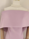 A line Off The Shoulder Lilac Vacation Dress Satin Women Dresses SD172