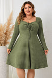 Plus Size Sweetheart Neck Long Sleeve Ribbed Dress DJPT