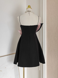 A line Spaghetti Straps Black Satin Short Homecoming Dresses Birthday Outfits SD363