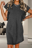 Ruffled Round Neck Cap Sleeve Dress DJPT