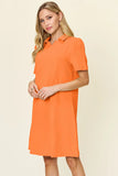 Take Full Size Texture Collared Neck Short Sleeve Dress DJPT