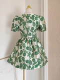 A line Short Sleeves Satin Green Floral Cocktail Dress Short Birthday Outfits SD400