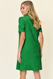 Take Full Size Texture Collared Neck Short Sleeve Dress DJPT