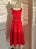 A line Scoop Neckline Red Travel Vacation Dresses Satin Birthday Dress SD327