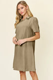 Take Full Size Texture Collared Neck Short Sleeve Dress DJPT