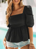 Square Neck Puff Sleeve Peplum Blouse DJPT