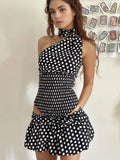 Dot One-Shoulder Top and Mini Skirt Set DJPT
