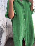 Size Casual Linen Button-Down Shirt Dress Plus Size DJPT