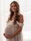 Off-shoulder Grenadine Cross Chest Maternity Dresses For Photoshoot Maxi Dress Maternity