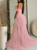 Bandeau Off Shoulder Feather Tulle Tutu Grenadine Photoshoot Maternity Maxi Dress Maternity