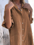 Size Casual Linen Button-Down Shirt Dress Plus Size DJPT